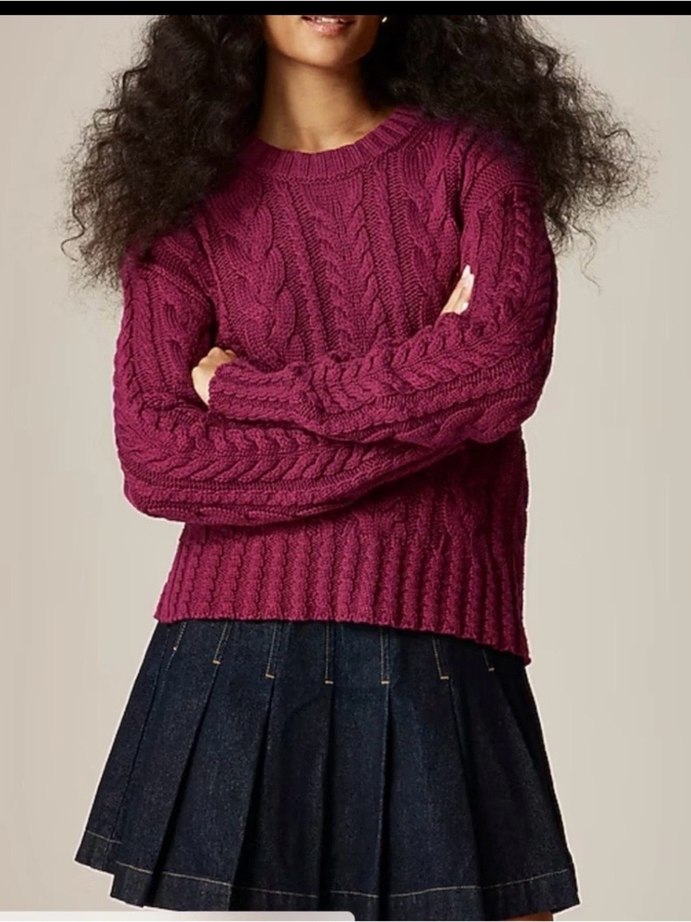 J. Crew Cable Knit Crewneck Sweater - Berry